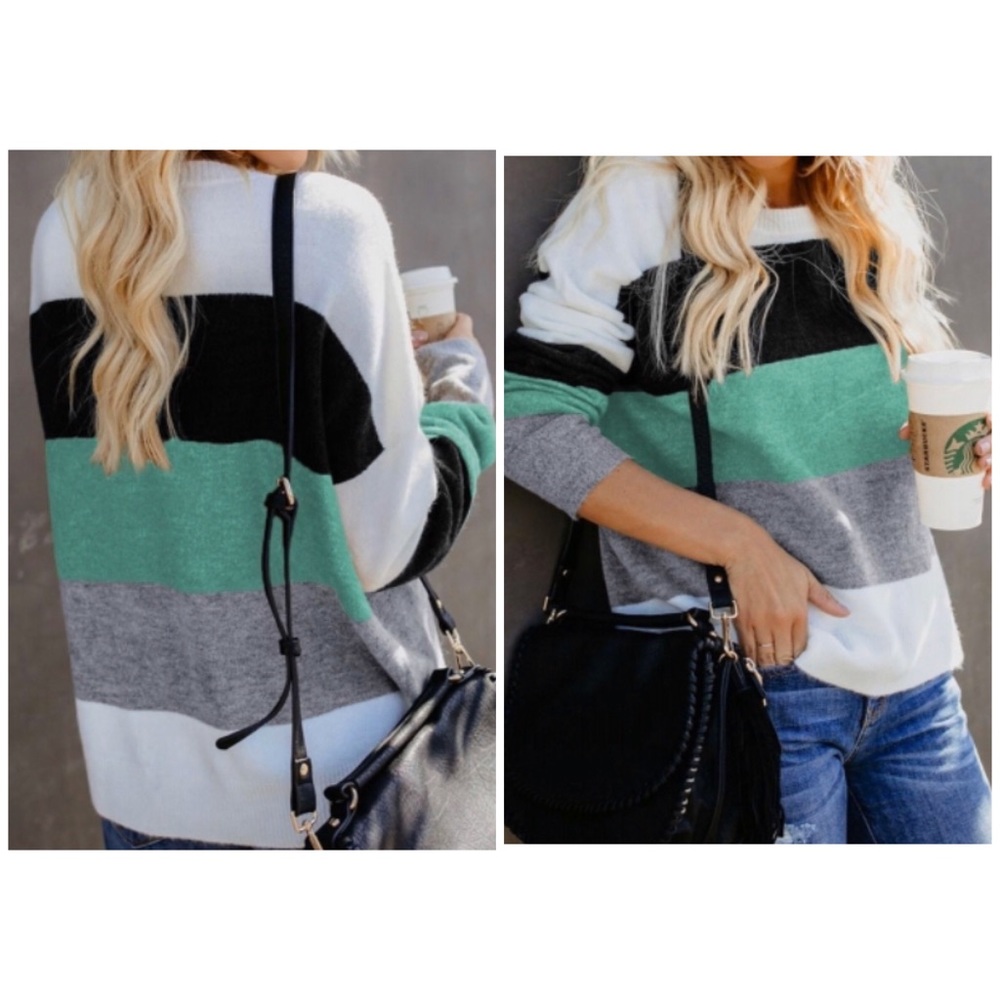 🖤💚1 LEFT: SMALL✨Green & Gray Color Block Sweater - Picture 3 of 6